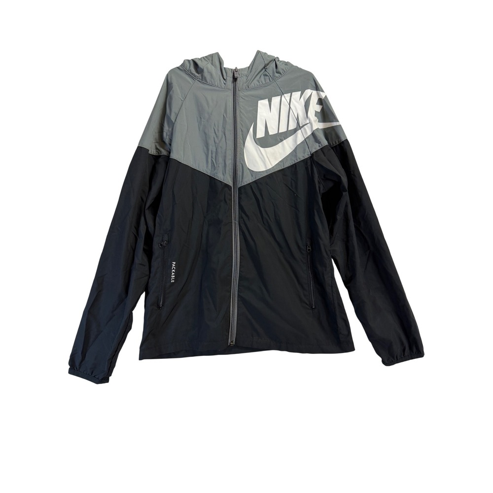 Nike Kids Sportswear Windrunner Packable Jacket Grey Black Full Zip M